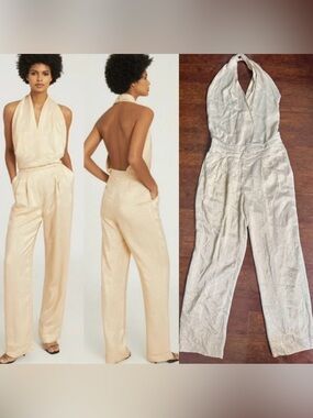 REISS JODY GOLD METALLIC BACKLESS JUMPSUIT WOMENS SIZE 8 MSRP $520~NEW